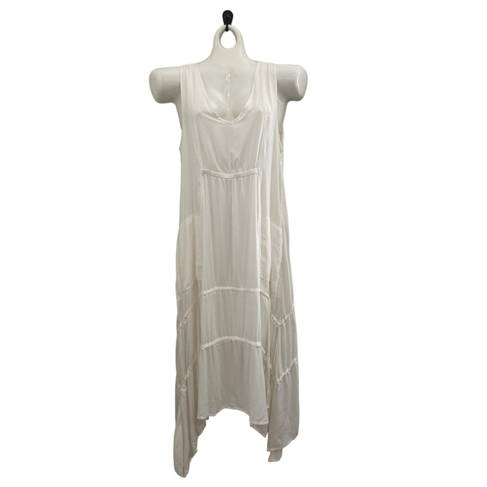 XCVI Wearables white ruched maxi dress with drawstring bustling
